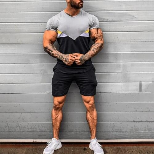 Summer Mens Sets Mens 2 Piece Outfit Sport Set Stripe Color Collision Short Sleeve Shorts Sports Thin Sets Ropa De Hombre