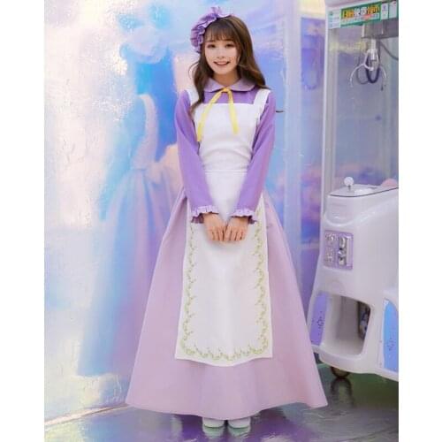 Halloween Costume Purple Tea Pot Wife Castle Housekeeper Maid French Maid Dress Fairy Tale Cosplay