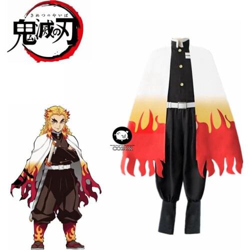 Anime Demon Slayer Kimetsu No Yaiba Kyoujurou Rengoku Uniforms Halloween Party Cosplay Costume