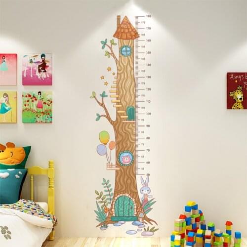Cartoon Animals Tree Rabbit Height Measure Self-adhesive Wall Sticker For Kids Rooms Growth Chart Nursery Room Decor Wall Art