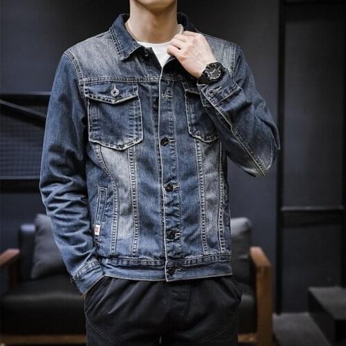 Spring Mens Fashion Stretch Slim Fit Casual Denim Jackets Streetwear Single Breasted Lapel Male Outerwear Coats Plus Size M-5XL