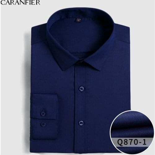 CARANFIER Men Shirts Casual Cotton New Good Quality Plain Solid Regular Fit Long Sleeve Turn Down Collar Business Mens Dress