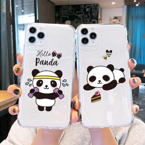 Soft Transparent Phone Case Transparent Soft for Iphone 12 11 Pro Max Xs Max XR Xs 7 8 Plus X 7Plus SE 2020 Kawaii Panda Cover