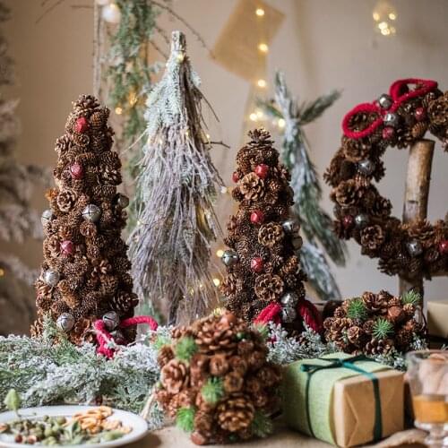Nature Pine Cones Apple Berries Artificial Tree 2019 Christmas Tree Rustic Decor Home Xmas Tree Wood Farmhouse Bonsai Tree Noel