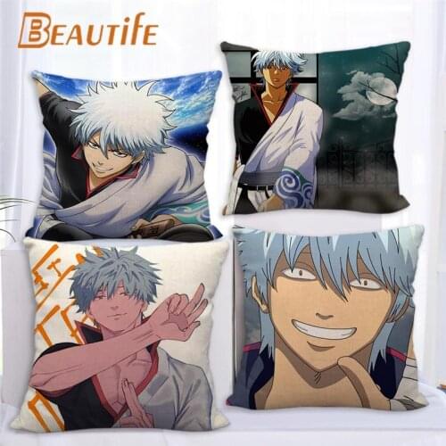 Custom Gintama Pillowcase Cartoon Boy Wedding Decorative Cotton Linen Pillow Case For Home Pillow Cover 45X45cm One Side