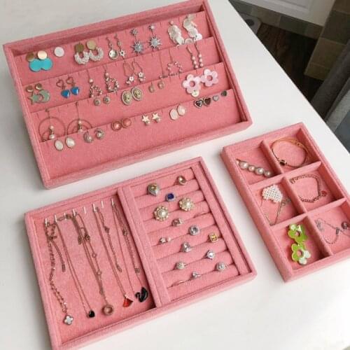 Small Size Pink Necklace Earrings Storage Box Showcase Jewellery Stand Holder Ring Jewelry Display Organizer Case Tray Holder