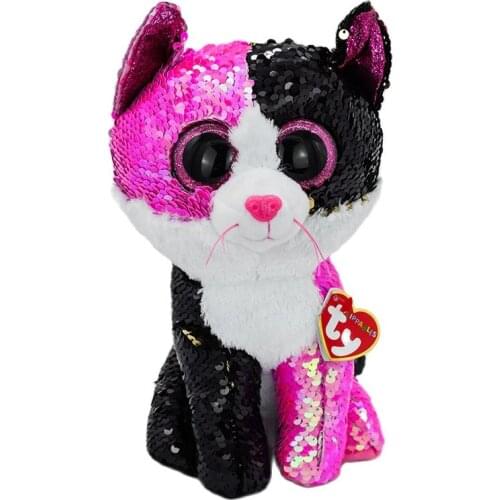 New Ty 6 inch 15 cm Flippables Reversible Sequin Pink Black Cat Doll Stuffed Plush Collection Toys Best Christmas Gift for Kids