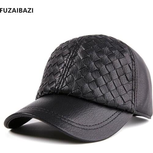 FUZAIBAZI New Genuine Leather Hat Snapback Mans Womans Autumn Winter Baseball Cap Adjustable Size Sheepskin Couple Hats