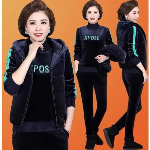 New Velvet Tracksuit Women Autumn Winter Warm Thicken Casual Sweatsuit Loose Velour Three Piece Set Female Outfit Loungewear