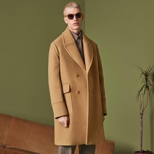 Coat Mens windbreaker autumn and winter new youth European and American camel large size mid-length thick coat