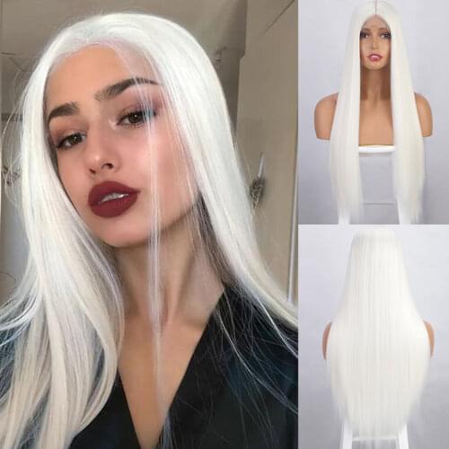 Is a wig Long Straight White Wigs for Women Synthetic Wigs 60 613 Blonde Grey Middle Part Daily Use Hairs