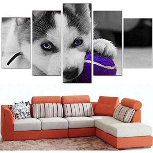 Canvas Wall Art 5 Piece Posters Sled Dog Puppies Pictures Home Animal Decor Prints Modern Living Room Decoration Paintings