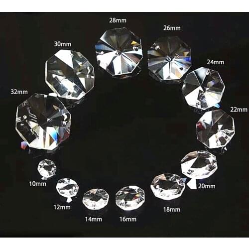 2019 10mm~50mm 50pcs/lot Clear New Octagon Beads In 2 Holes Cut&Faceted Crystal Glass Beads Curtains Parts Free Shipping