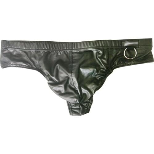 PU Faux Leather Men G-Strings underpants Men Erotic Mankini Thongs Tanga Hombre Gay Male Erotic Panties With Iron Rings T-back K