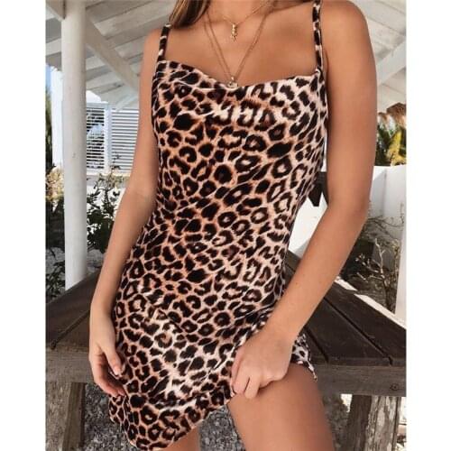Sexy vogue summer womens slim fit leopard short mini dress ladies sling dress cocktail party beach sundress