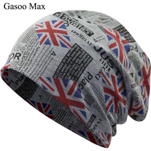 Slouchy Hat Spring Skullies Fashion Hats Classic Flag Print Casual Caps 100% Cotton Female Hat Women Men Sleeve Beanie Cap