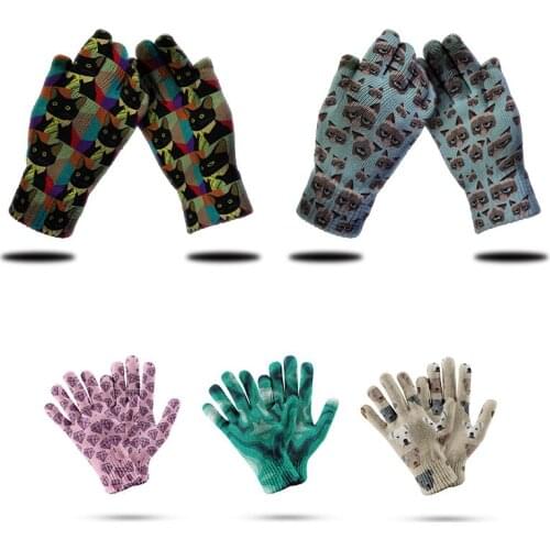 Cute Black Cat Dog Gloves For Women Mittens Cartoon Kawaii Harajuku Touch Screen Gloves Garden Outdoor Cycling Girl Female Glove