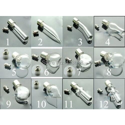 10pcs/lot mixed shape SCREW CAP glass vial pendant Miniature Wishing Bottle clear oil charm name or rice art diy locket finding