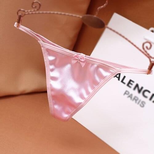 BIIGGXX thong luxury satin sexy womens seamless underwear pearl bow low-rise one-line cotton crotch t-pants panties
