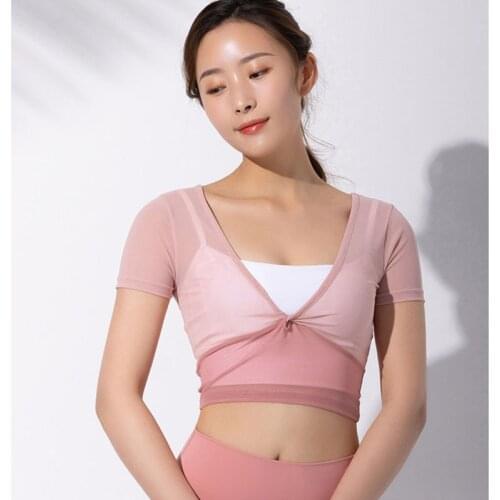 Women Sexy Crop Yoga Top Gym Sports Running Exercise Workout Mesh T-shirt Fitness Short Sleeve Tee Shirt