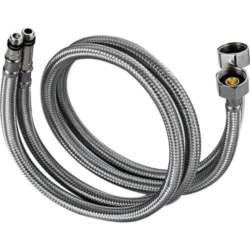 New Basin Dish Hot And Cold Water Inlet Pipe Pointed Hose Steel Wire Explosion-Proof Metal Plumbing Hoses 100cm 1/2