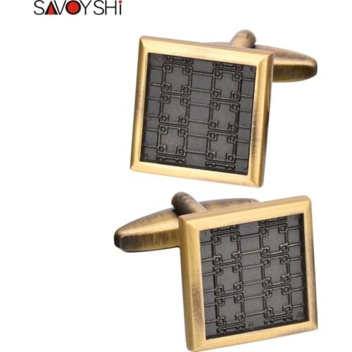 SAVOYSHI Vintage Bronze Cufflinks For Mens Metal Copper Square Cuff links Mens jewelry