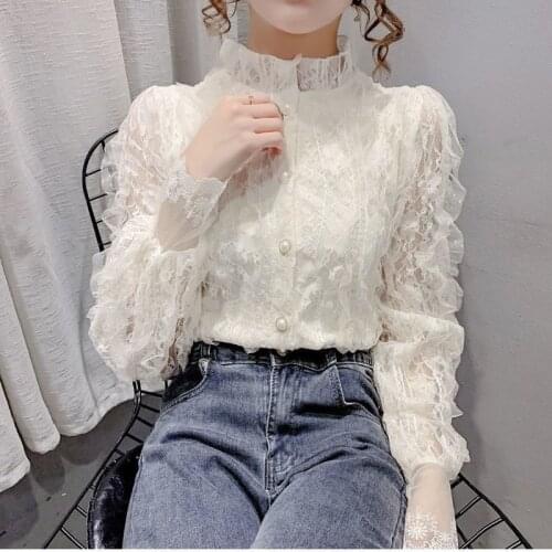2021 spring and autumn new crochet hollow top, foreign style self-cultivation temperament all-match casual long-sleeved shirt