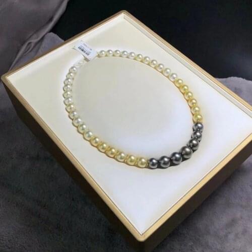 Natural Ocean Colorful Pearl Necklace Jewelry, 9-13mm High Luster Tahiti Round Pearl For Mother Birthday Anniversary Best Gift