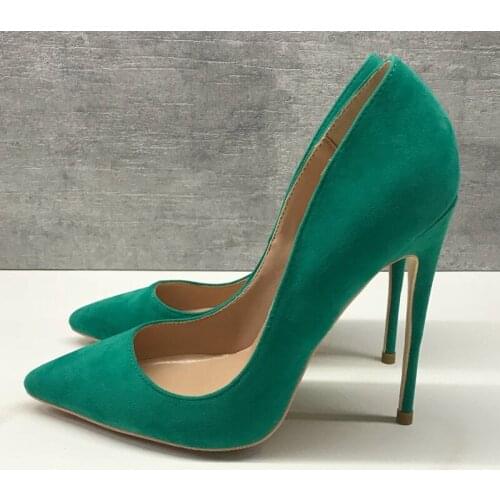 Green women pumps 12cm high heels fashion pointed toe shallow sexy shoes slip on party shoes plus size RM011 CHENSIR9