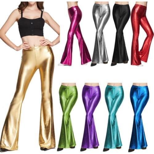 Sexy Nightclubs PU Leather Pants Skinny Bell Bottom Trousers For Women Push Up Disco Flare Pants Plus Size Stretch Shiny Legging