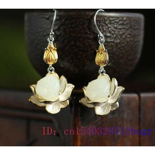White Jade Flower Earrings Gifts 925 Silver Women Fashion Charm Gemstone Natural Zircon Amulet Chalcedony Crystal Jewelry