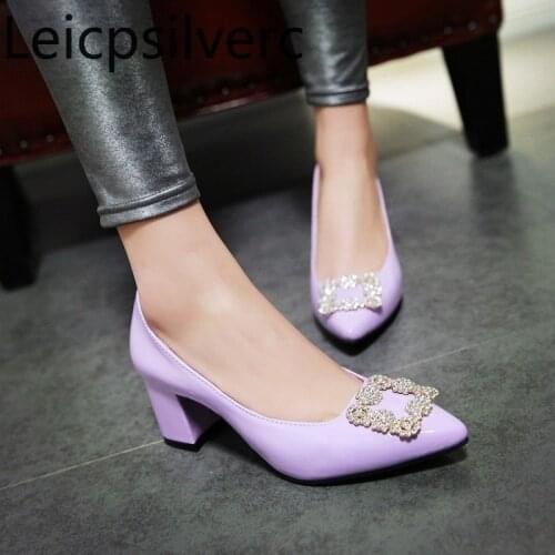 Pumps Spring and autumn new style Square heel Shallow mouth Pointed Rhinestone Womens shoe plus size 30-48 women heels