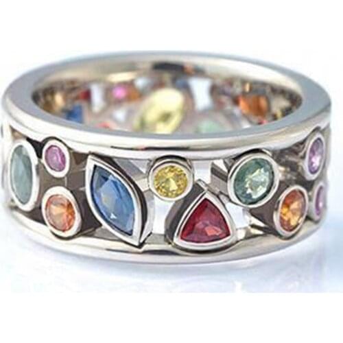 Modyle Colorful Women Hollow Out Geometric Stone Rings Cocktail Party Female Finger Ring Fancy Stylish Rings Jewelry Wholesale