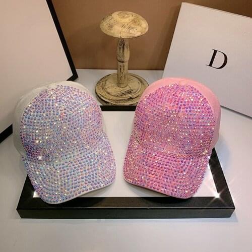 2021 Rhinestones luxury pearl Sequins Baseball Cap For Women Summer Cotton Hat Girls Snapback Hip hop hat Gorras Casquette Bones