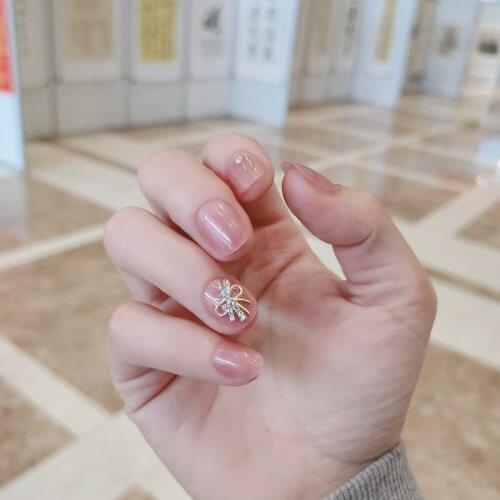 24pcs Jelly Short Nail Piece Adhesive Flat Tip Manicure Patch With Decor Nude False Nails Save Time Nail Patch Fake Nails