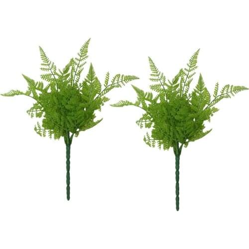 2x Green Imitation Fern Artificial Grass 5-Fork Leaf Plant Home Party Decor