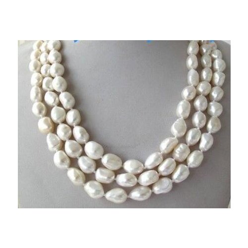 3 Strands 8-9White Baroque Freshwater Pearl Necklace