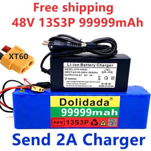 48V99999mAh 1000w 13S3P XT60 48V Lithium ion Battery Pack 99999mah For 54.6v E-bike Electric bicycle Scooter with BMS+charger
