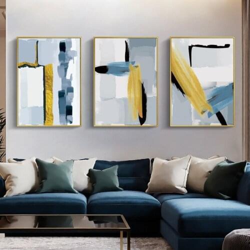 Abstract Blue Navy Marble Canvas Paintings Yellow Graffiti Wall Art Modern Poster and Print Picture for Living Room Office Decor