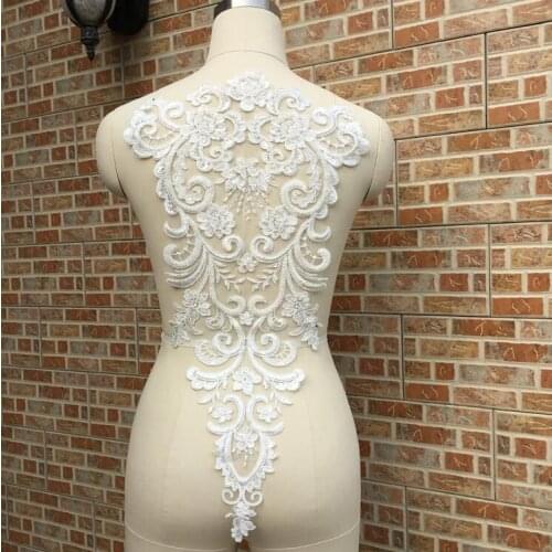 Large White Beaded Lace Applique Mesh Venise Sequins Bridal Lace Trims Lace Collar Wedding Dress Accessories Sewing Appliques
