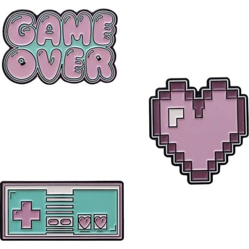Cute Cartoon Pink Game Console Brooch Game Over Love Enamel Pins Broches for Men Women Badge Pines Brooches Jewelry Accessories