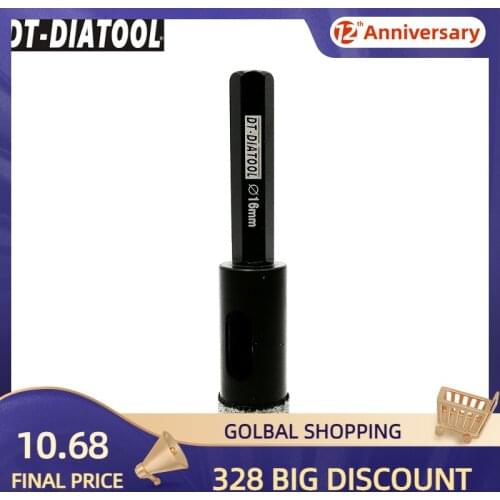 DT-DIATOOL Dia 16mm Vacuum Brazed Hexagon Shank Diamond Drill Core Bit Granite Marble Hole Saw Ceramic Tile Dry Drilling Bit