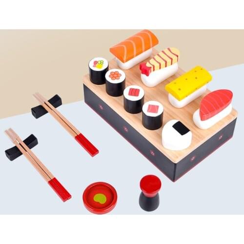 Children Kitchen Miniature Food Simulation Sushi 3D DIY Wooden Game Pretend Play Magnetic Toys For Girls Kitchen Set Gifts