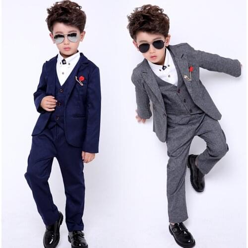 Child Autumn Winter Formal Blazer Vest Pants 3PCS Suits Sets Boys Wedding Party Outfits Kids Dresses Tuxedo Flower Boys Cosutme