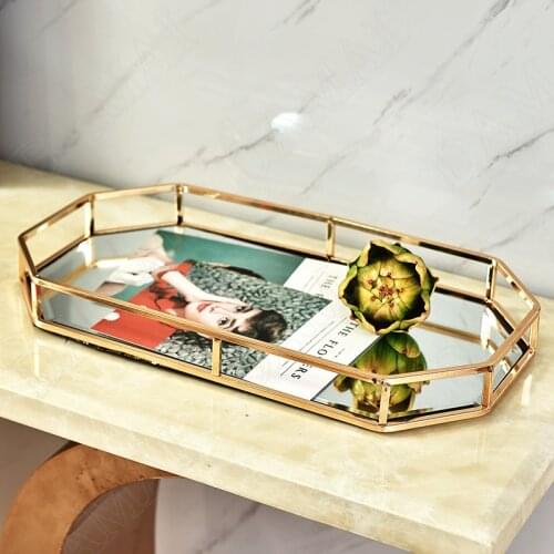 European Storage Trays Metal Frame Decorative Cosmetic Container Mirror Craft Desktop Organizer Home Decoration Modern Ornaments