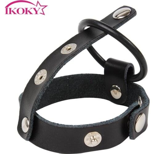 IKOKY Cock Ring Bondage Set Kit PU Leather Cockring Penis Sleeve Male Chastity Belt Device Cake Sex Toys For Men Adult Products