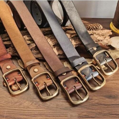 Personalized Fashion Ltalian Thick Cowhide Leather Pure Copper Pin Buckle Retro All-Match Jeans Belt