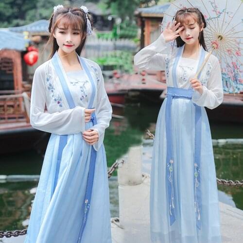 Chinese Traditional Dress Hanfu Women Modern Fairy Hanfu Femme Dresses Plus Size Summer 2021 Vintage Blue Hanfu Skirt for Girls