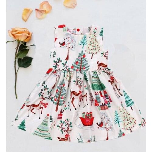 Cute Toddler Kid Baby Girl Christmas Cartoon Deer Sleeveless Party Dress Clothes 2-6T Christmas Xmas Baby Girl Cartoon Dress