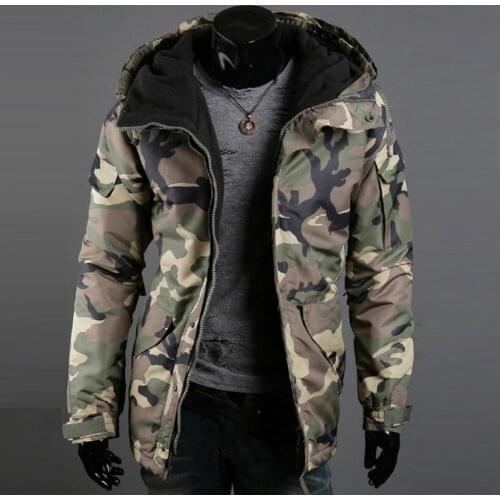 Men Jacket Fashion Winter Warm Jacket Coat Thicken Camouflage Print Pockets Jacket Zipper Long Sleeve Coat For Mens Clothing